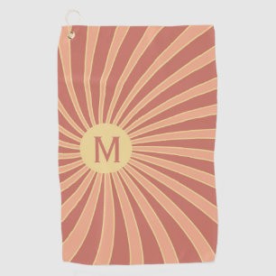 Pink and orange retro style sunburst design golf towel