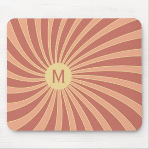 Pink and orange retro style sunburst design mouse pad