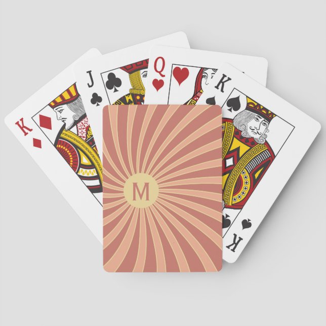 Pink and orange retro style sunburst design playing cards (Back)