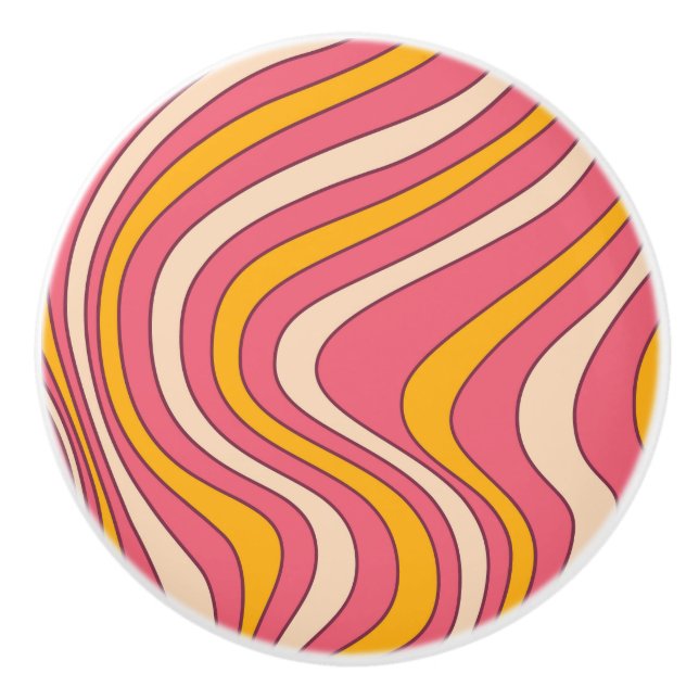 Pink and orange retro style waves ceramic knob (Front)