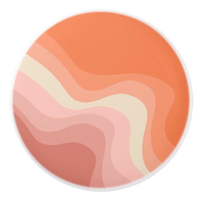 Pink and orange retro style waves ceramic knob (Front)