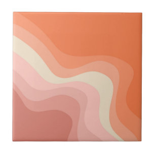 Pink and orange retro style waves ceramic tile