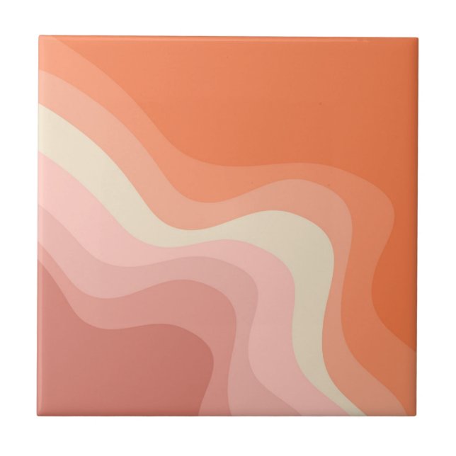 Pink and orange retro style waves ceramic tile (Front)
