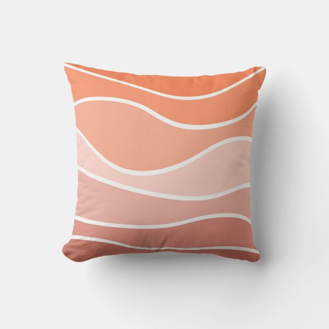 Pink and orange retro style waves cushion (Front)