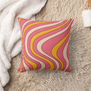 Pink and orange retro style waves cushion