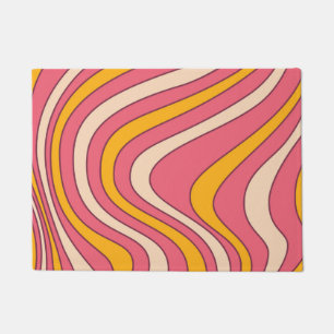 Pink and orange retro style waves doormat
