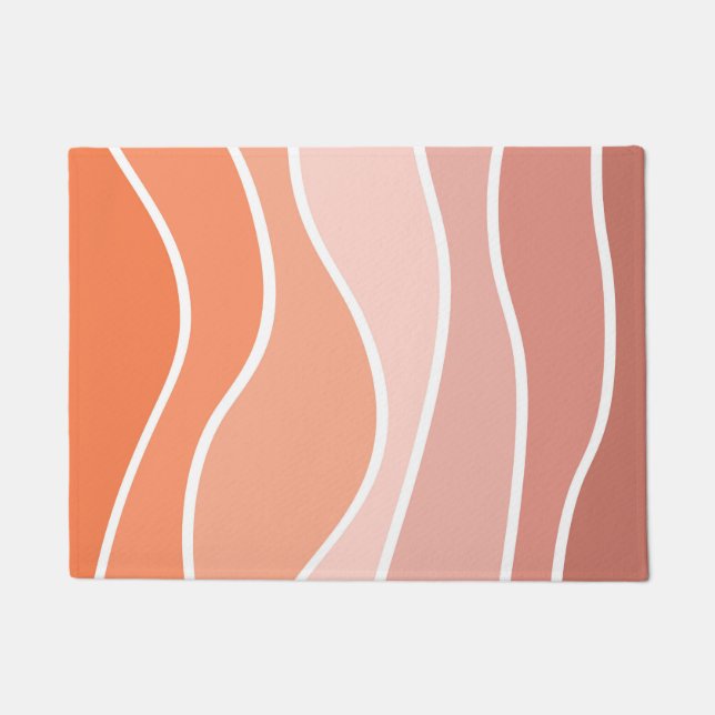 Pink and orange retro style waves doormat (Front)