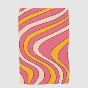 Pink and orange retro style waves golf towel