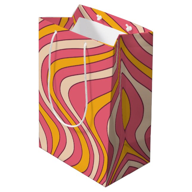 Pink and orange retro style waves medium gift bag (Back Angled)