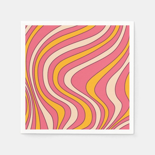 Pink and orange retro style waves napkin (Front)