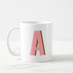 Pink and Orange Retro Typography Monogram Initial Coffee Mug