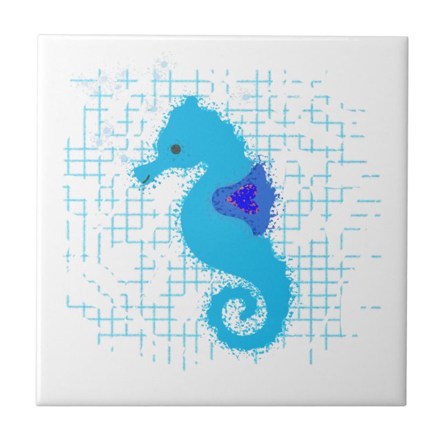 Pink And Orange Seahorse On Distressed Background Ceramic Tile (Front)