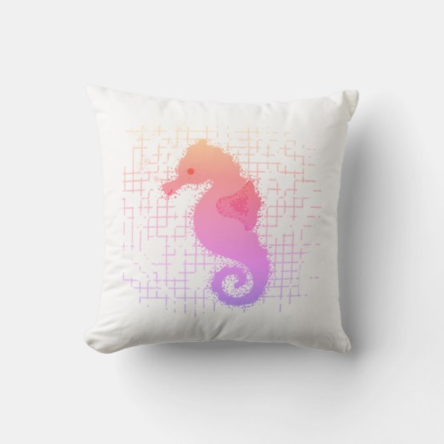 Pink And Orange Seahorse On Distressed Background Cushion (Front)