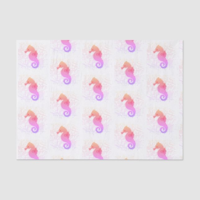 Pink And Orange Seahorse On Distressed Background Tissue Paper (Front)