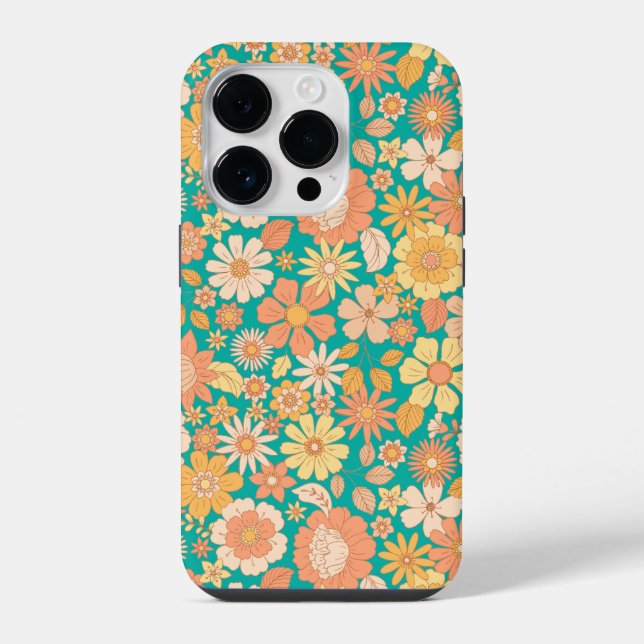 pink and orange spring flowers pattern iPhone case (Back)