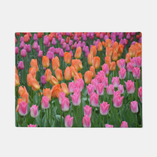 Pink and orange spring tulips doormat