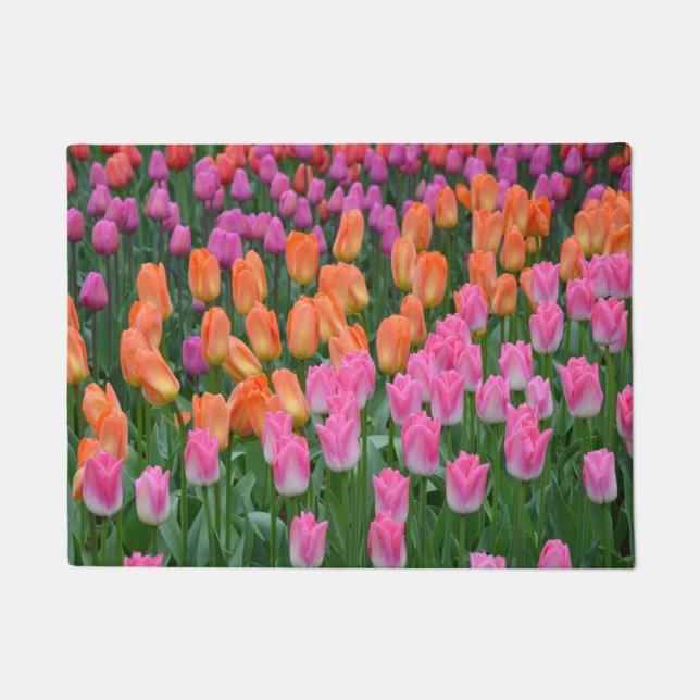 Pink and orange spring tulips doormat (Front)