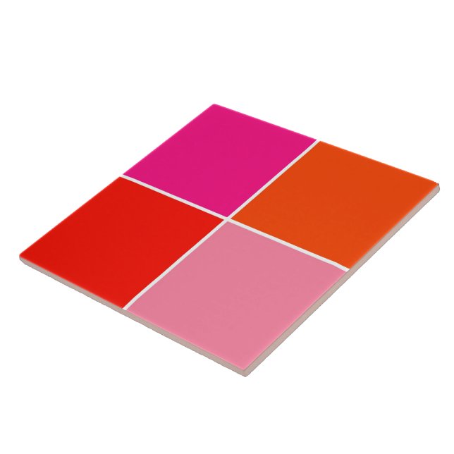 Pink and Orange Squares Ceramic Tile (Side)