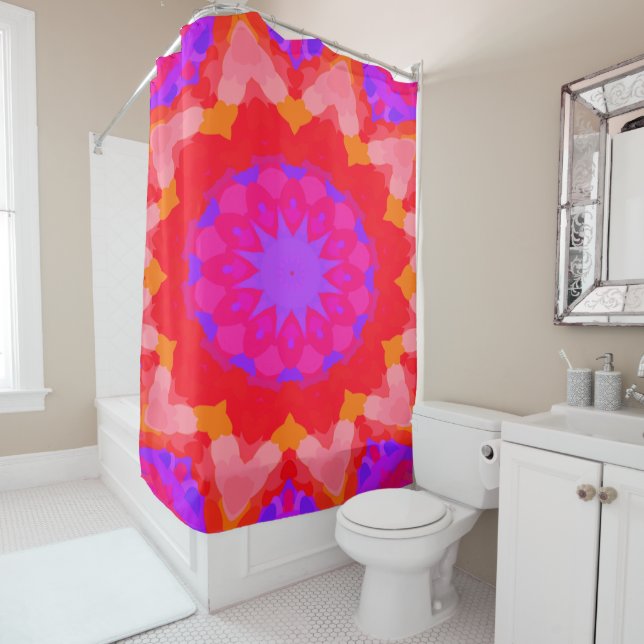 Pink and Orange Starburst Shower Curtain (In Situ)