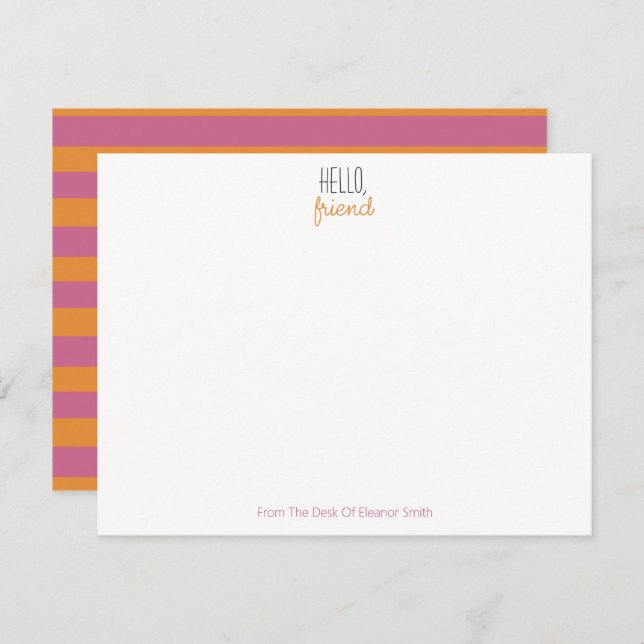 Pink And Orange Striped Notecards - Set of 10 (Front/Back)