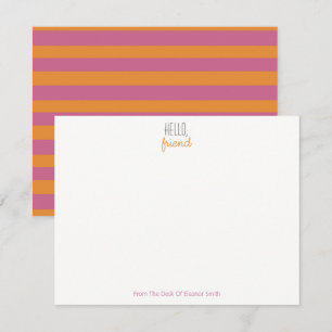 Pink And Orange Striped Notecards - Set of 10