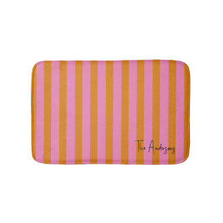 Pink and Orange Stripes Custom Name  Bath Mat