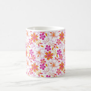 Pink and Orange Tropical Flower Pattern Coffee Mug