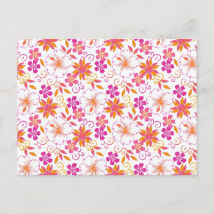 Pink and Orange Tropical Flower Pattern Postcard