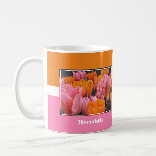 Pink and Orange Tulips Coffee Mug (Left)