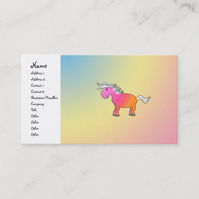 Pink and orange unicorn business card (Front)