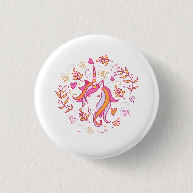 Pink and Orange Unicorn  Button (Front)