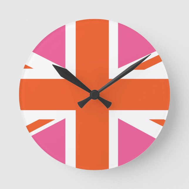 Pink and Orange Union Flag Round Clock (Front)