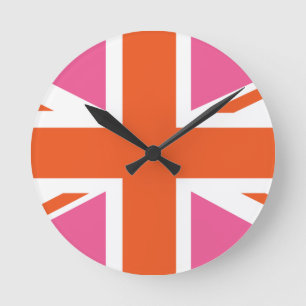 Pink and Orange Union Flag Round Clock