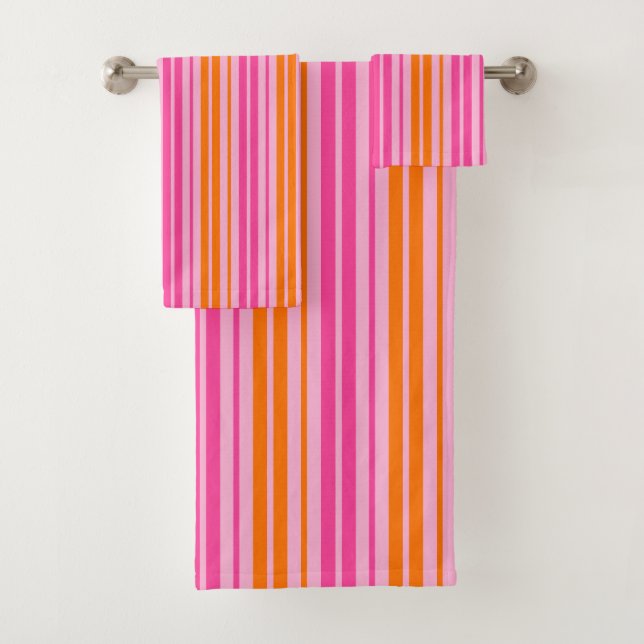  Pink and Orange Vertical Stripes Design   Bath Towel Set (Insitu)