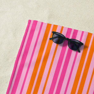 Pink and Orange Vertical Stripes Design Beach Towel