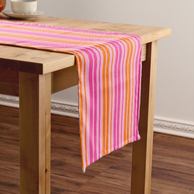  Pink and Orange Vertical Stripes Design   Short Table Runner (In Situ)