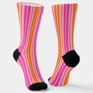 Pink and Orange Vertical Stripes Design Socks