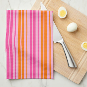 Pink and Orange Vertical Stripes Design Tea Towel