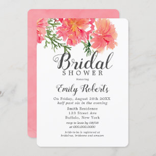 Pink and Orange Watercolor Dahlia Bridal Shower Invitation