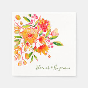 Pink and Orange Watercolor Floral Custom Wedding Napkin