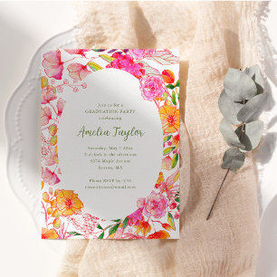 Pink and Orange Watercolor Floral Graduation Party Invitation