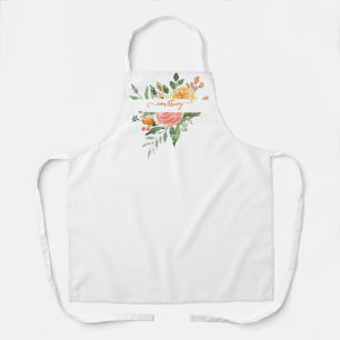 Pink and orange watercolor floral personalised apron