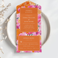 Pink and Orange Watercolor Floral Vibrant Wedding