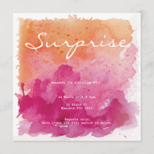 Pink and Orange Watercolour Surprise Birthday Invitation