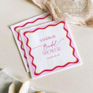 Pink and Orange Wavy Border Bridal Shower Napkin