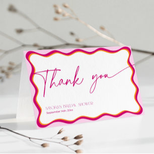 Pink and Orange Wavy Border Bridal Shower Thank You Card