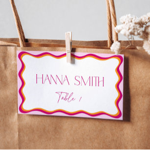 Pink and Orange Wavy Border Seating Place Card