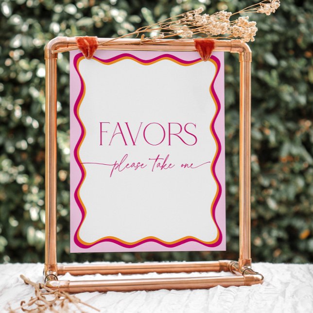 Pink and Orange Wavy Flower Bar Make a Bouquet Pedestal Sign (Pink and orange wavy border favors sign)
