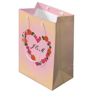 pink and orange wedding floral heart crown medium gift bag