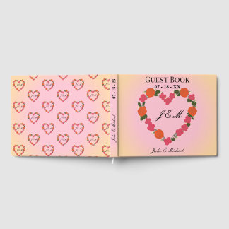 pink and orange wedding heart-shaped floral crown guest book